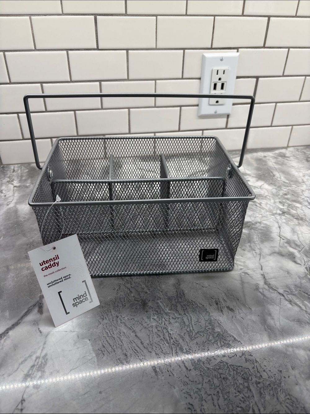 MindSpace Metal Utensil Caddy - Gray Mesh Organizer